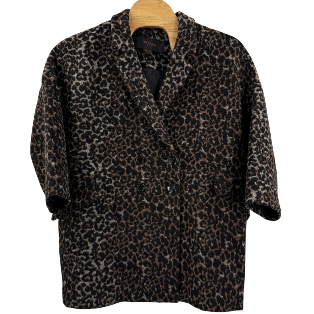 COACH Leopard Print Double Breasted Wool Blend Coat Women's XL - Picture 5 of 12